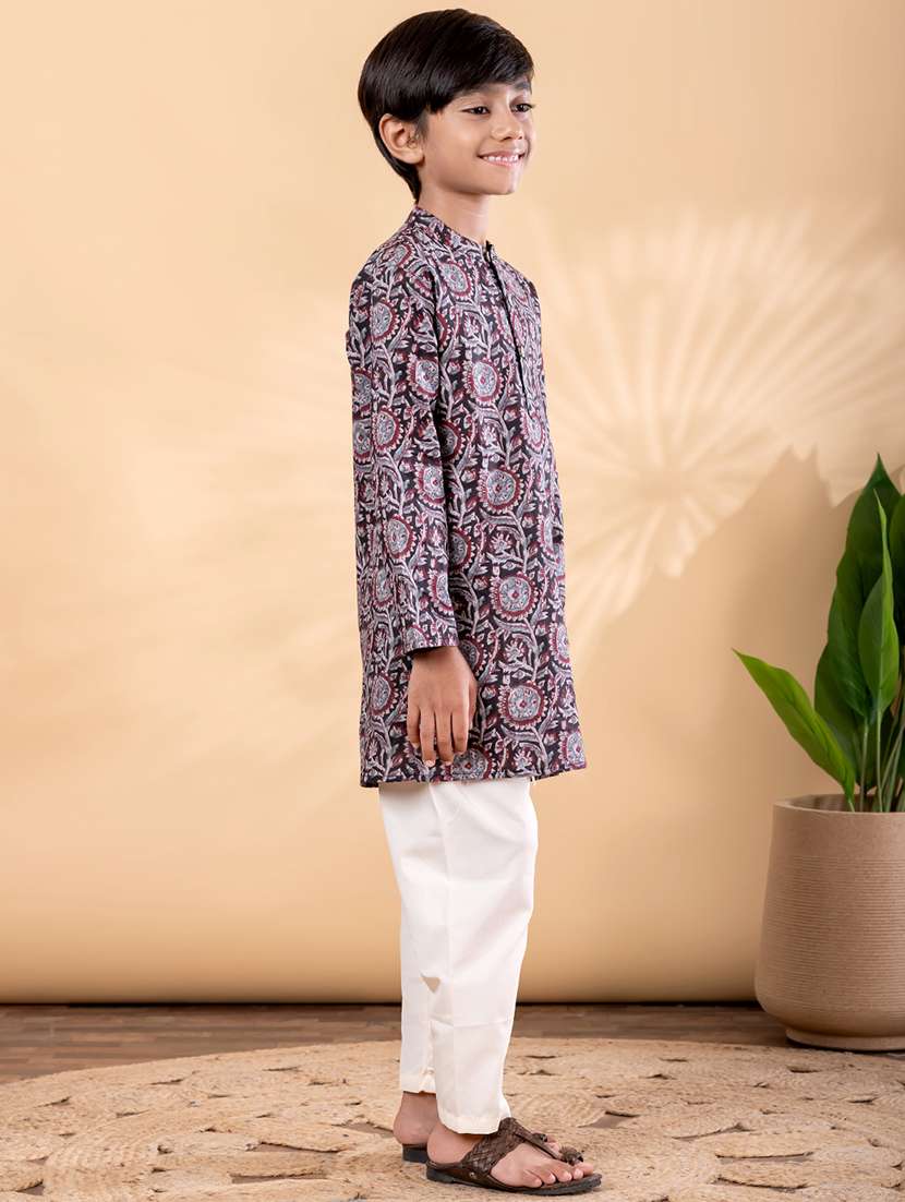 boys printed mandarin neck kurta pyjama set - 22092349 -  Standard Image - 2