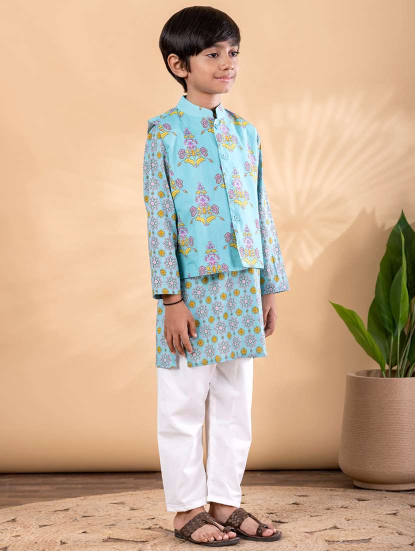 blue cotton kurta sets kurtas & set - 22092359 -  Standard Image - 2