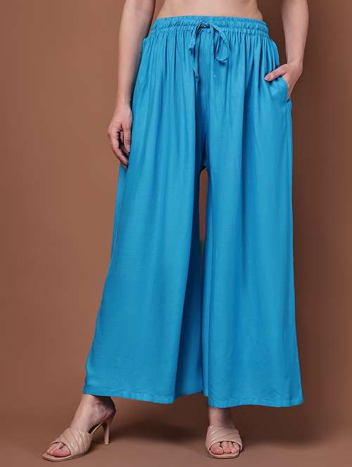 blue viscose palazzos - 22092362 -  Standard Image - 0