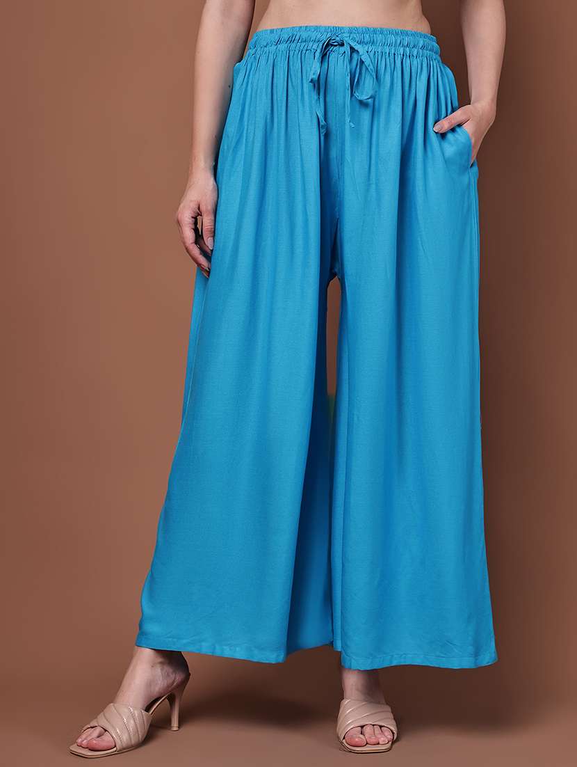 blue viscose palazzos