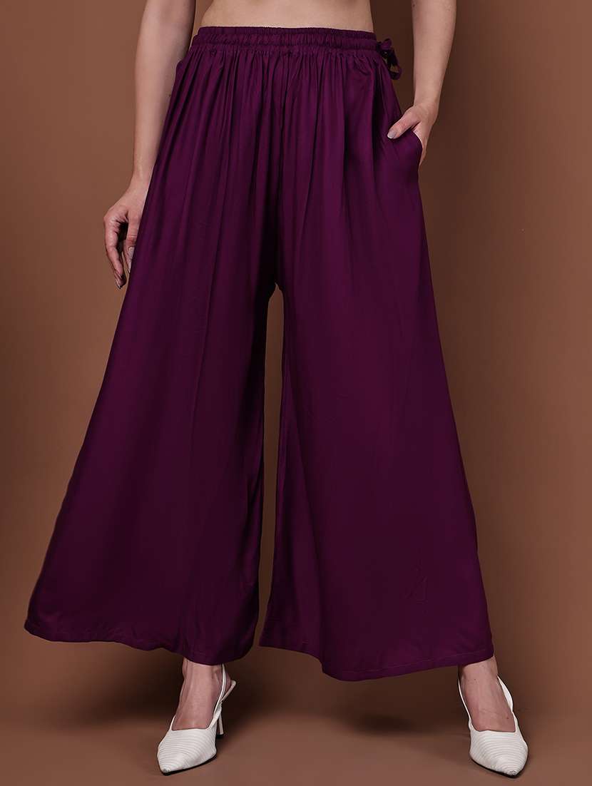 purple viscose palazzos