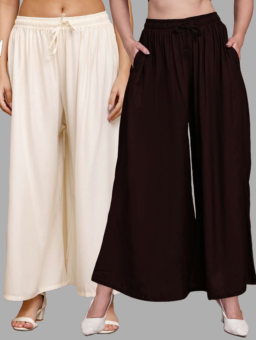 women pack of 2 solid high rise flared palazzo