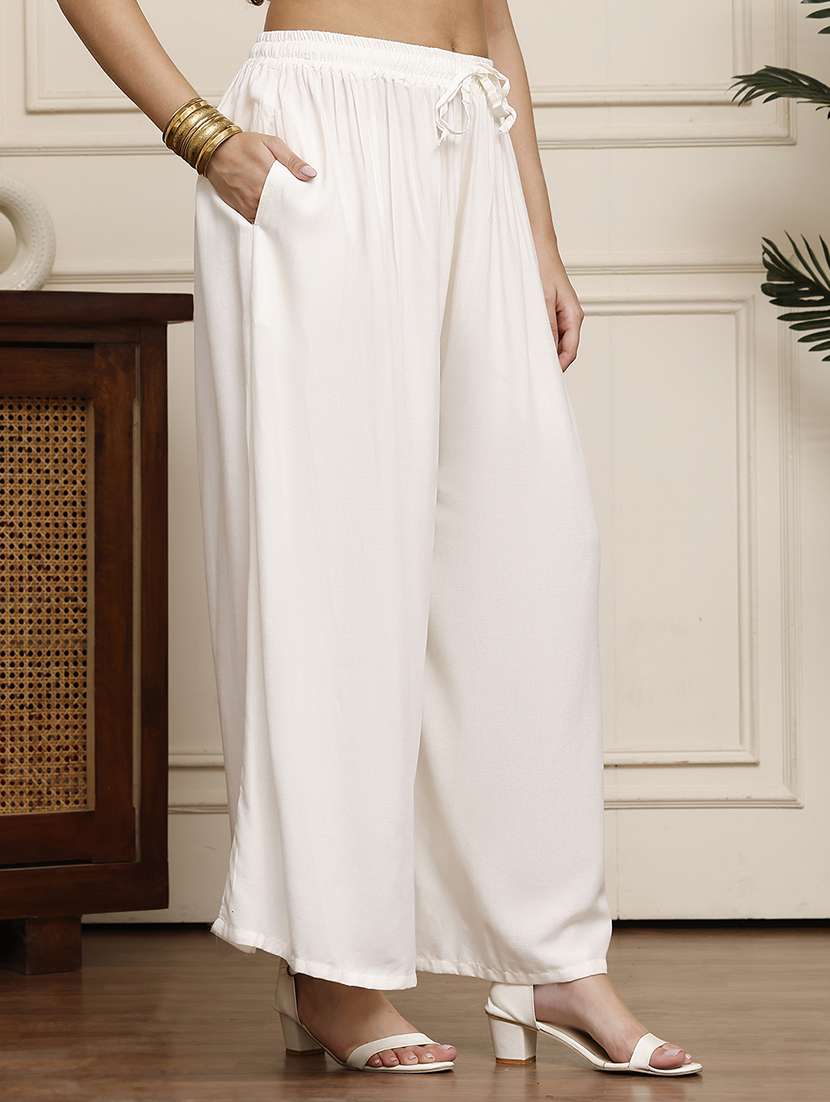 women pack of 2 solid high rise flared palazzo - 22092399 -  Standard Image - 2