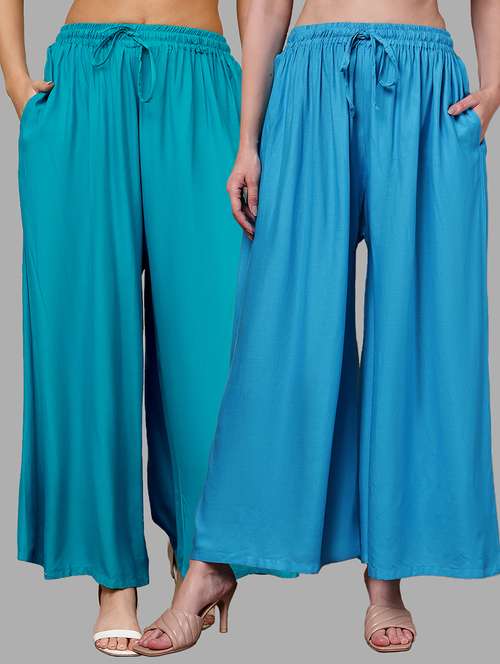 women pack of 2 solid high rise flared palazzo - 22092405 - Standard Image - 0