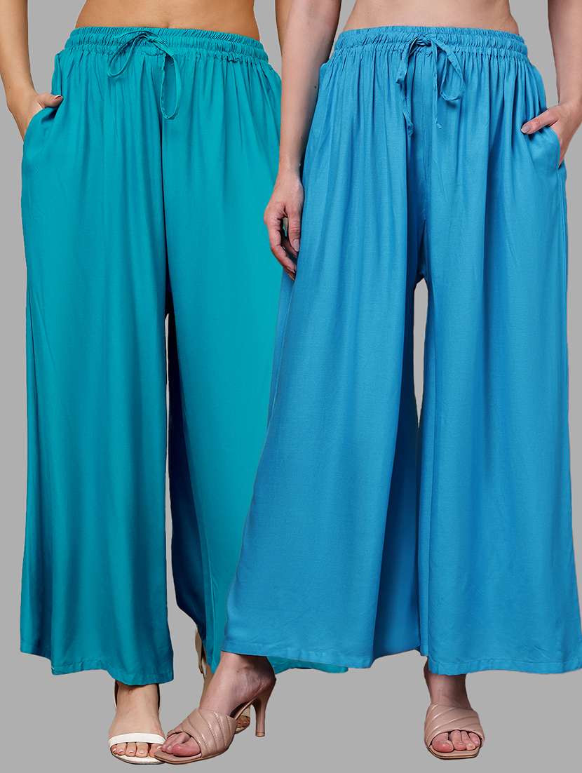 women pack of 2 solid high rise flared palazzo - 22092405 - Zoom Image - 0