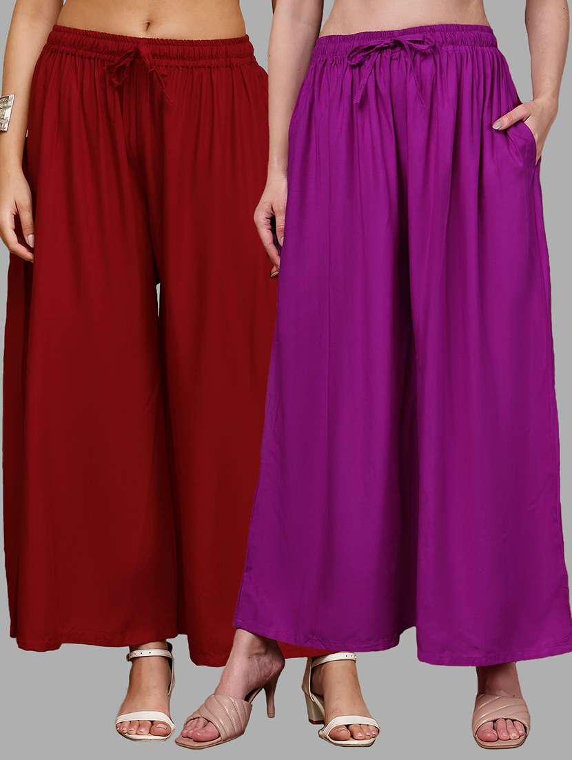 women pack of 2 solid high rise flared palazzo