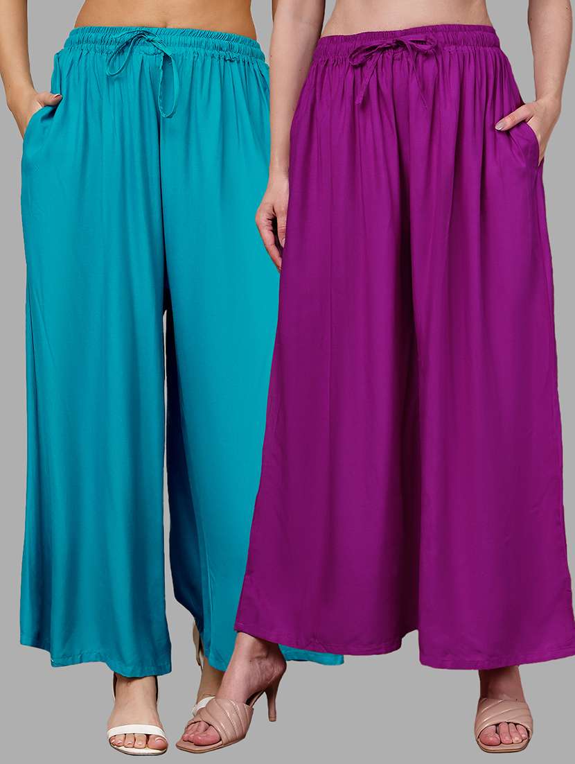 women pack of 2 solid high rise flared palazzo