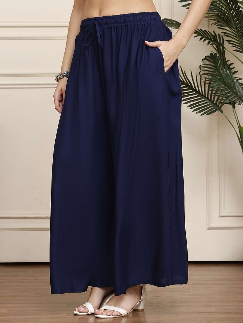 women pack of 2 solid high rise flared palazzo - 22092436 -  Standard Image - 2