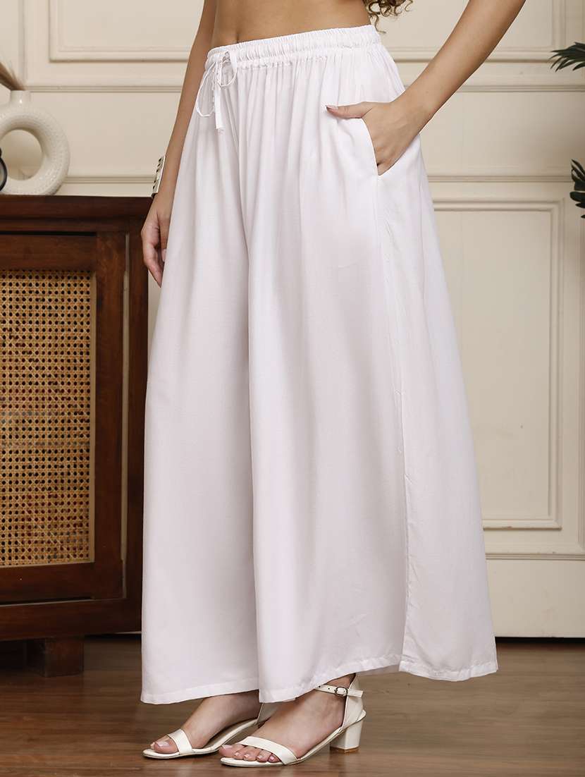 women pack of 2 solid high rise flared palazzo - 22092440 -  Standard Image - 2