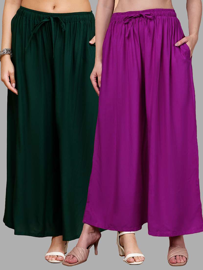 women pack of 2 solid high rise flared palazzo