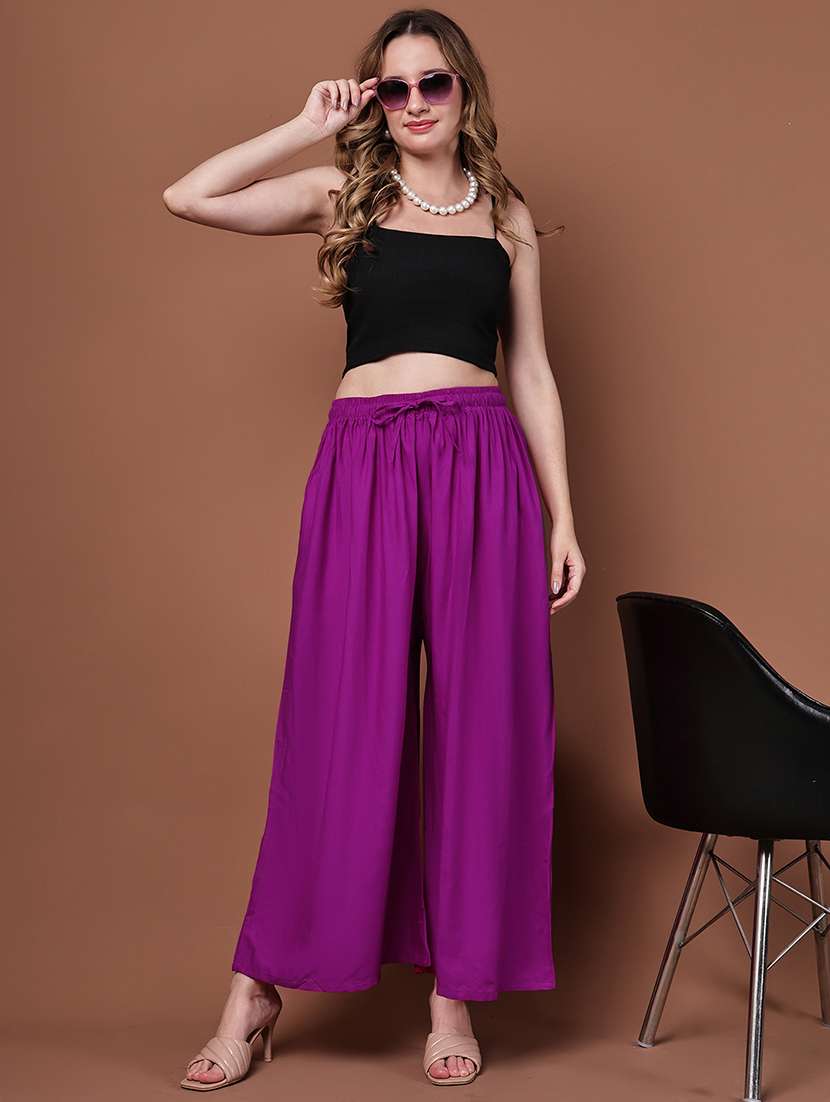 women pack of 2 solid mid rise flared palazzo - 22092447 -  Standard Image - 2