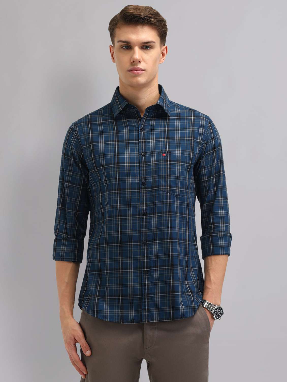 men checkered long sleeve regular fit casual shirt - 22092476 -  Standard Image - 2