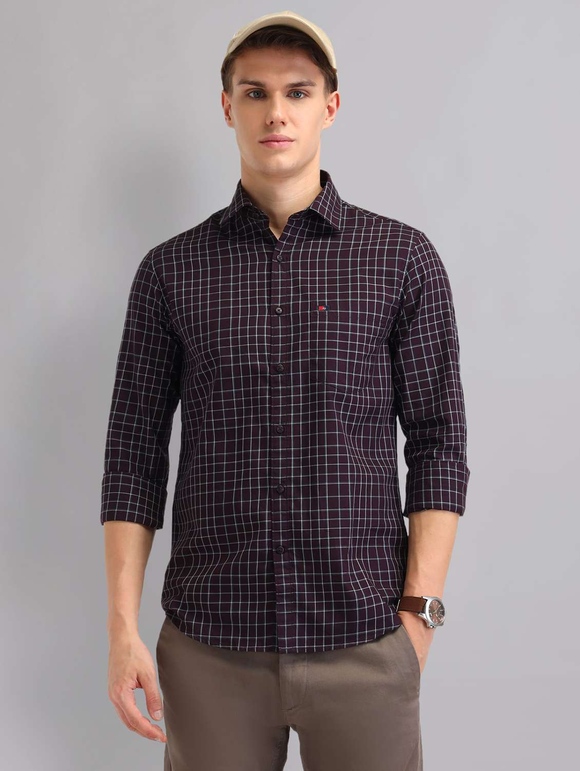 men checkered long sleeve regular fit casual shirt