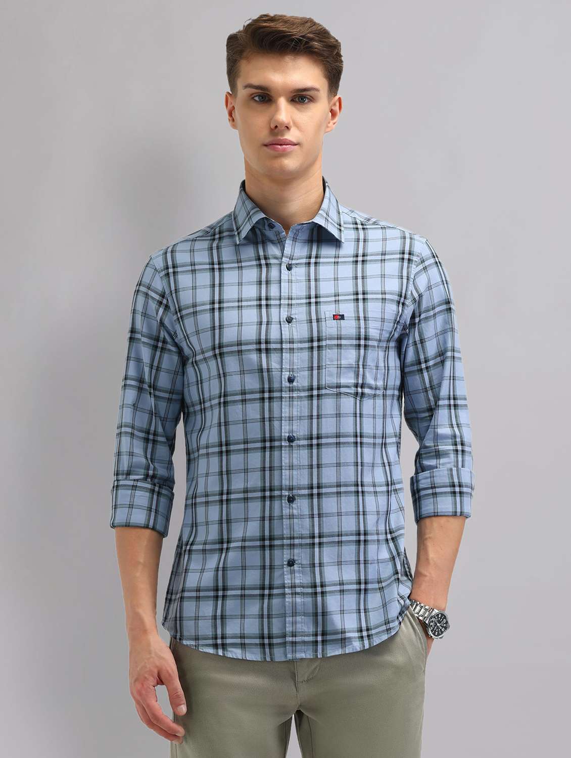 men checkered long sleeve regular fit casual shirt
