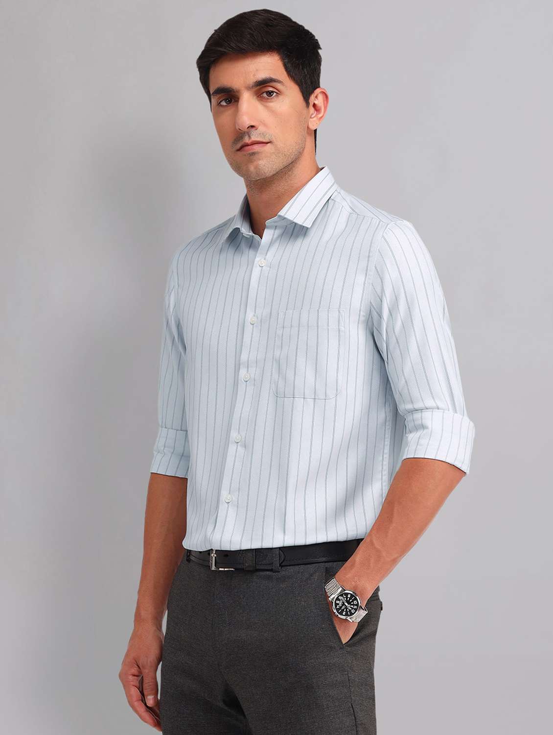 men striped long sleeve regular fit casual shirt - 22092482 - Standard Image - 2