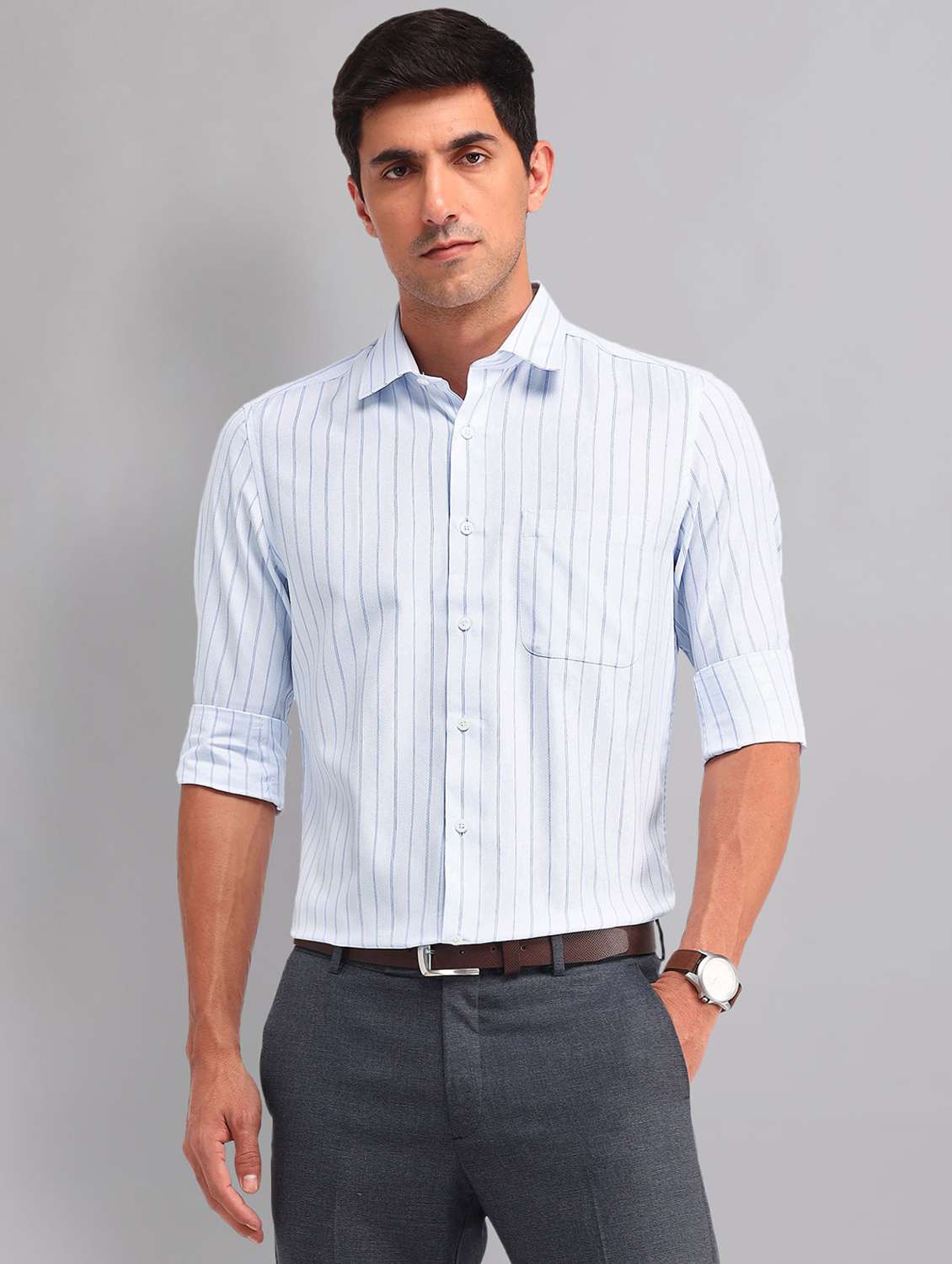 men striped long sleeve regular fit casual shirt - 22092483 -  Standard Image - 2