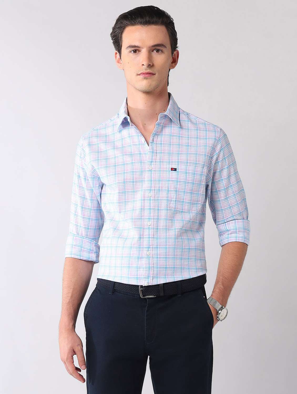 men striped long sleeve regular fit casual shirt