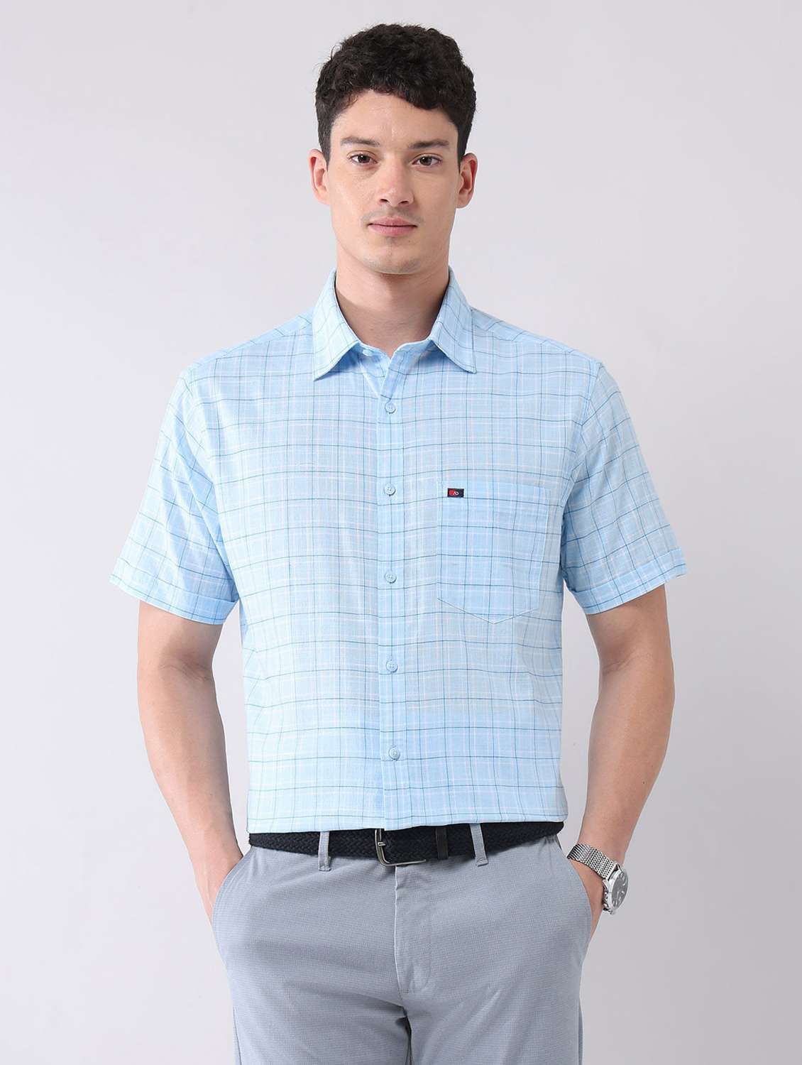 men checkered short sleeve regular fit casual shirt - 22092488 - Standard Image - 2