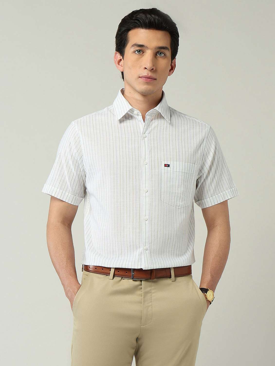 men striped short sleeve regular fit casual shirt - 22092491 - Standard Image - 2