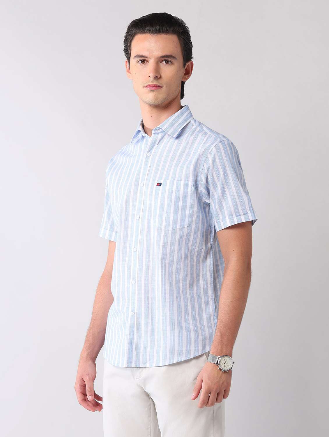 men striped short sleeve regular fit casual shirt - 22092492 -  Standard Image - 2