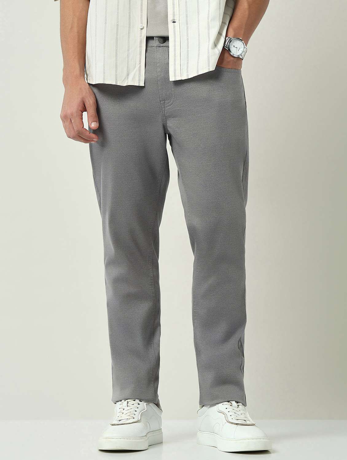 men solid mid rise flat front chinos trouser - 22092522 - Standard Image - 2