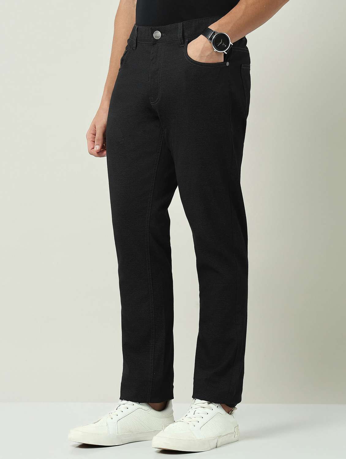men solid mid rise flat front chinos trouser - 22092523 - Standard Image - 2