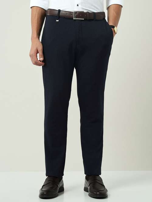men solid mid rise flat front formal trouser