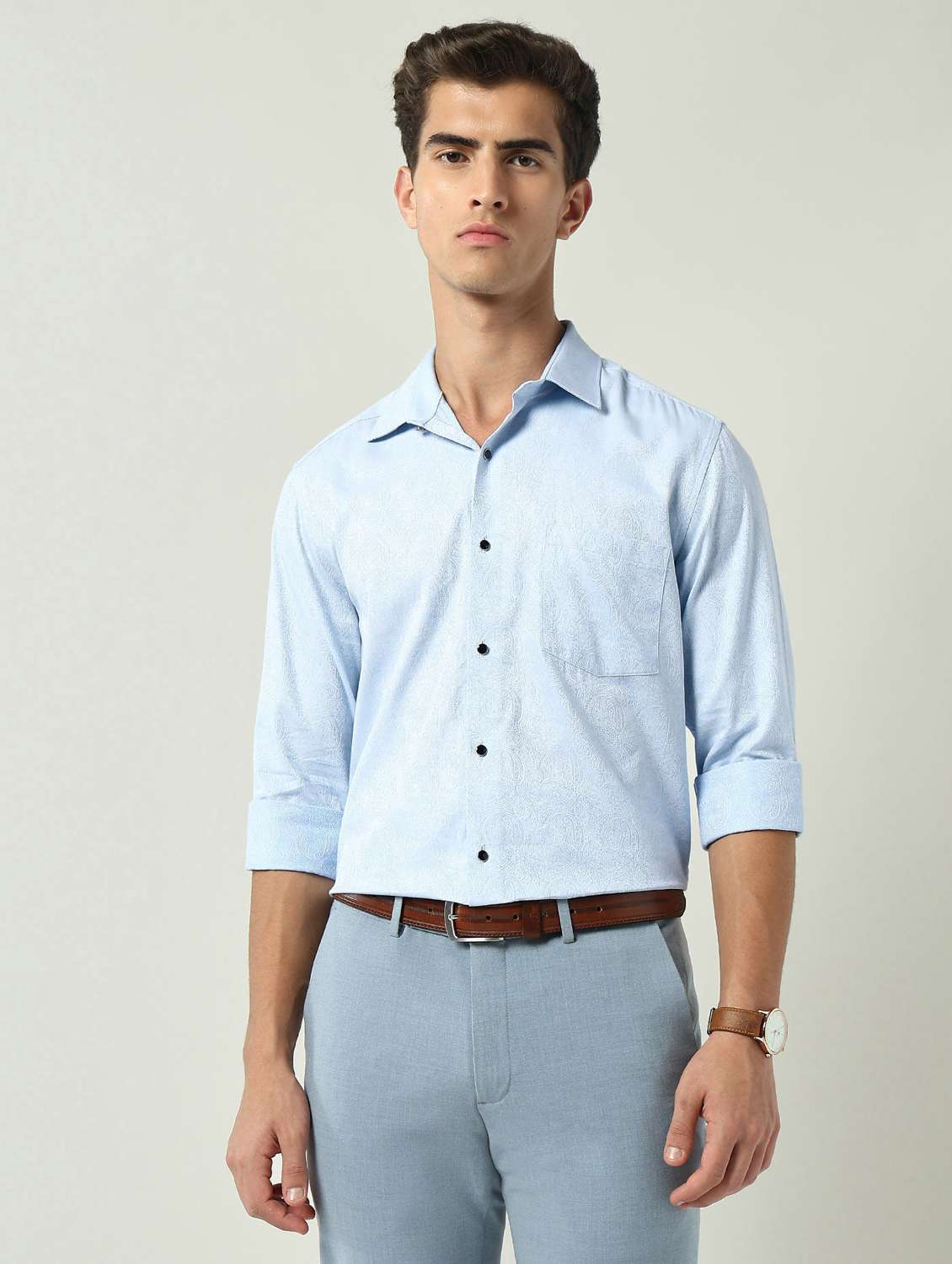 men self design long sleeve regular fit casual shirt