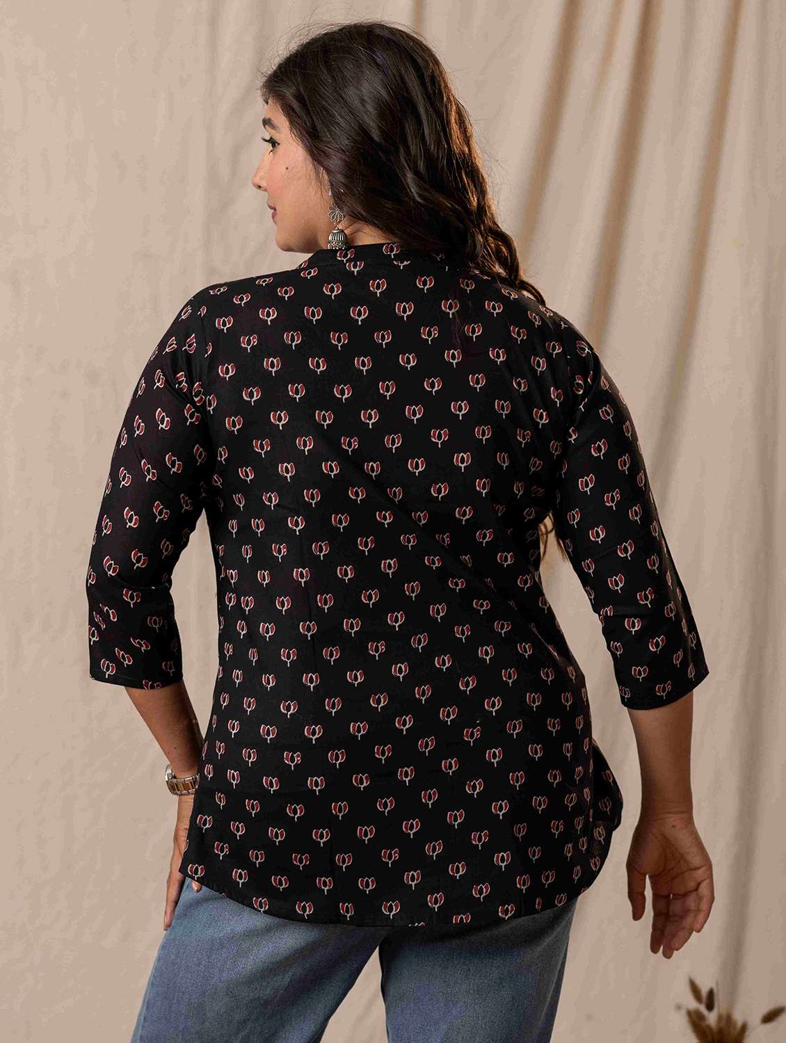 women floral three quarter sleeve a-line kurti - 22092620 - Standard Image - 2
