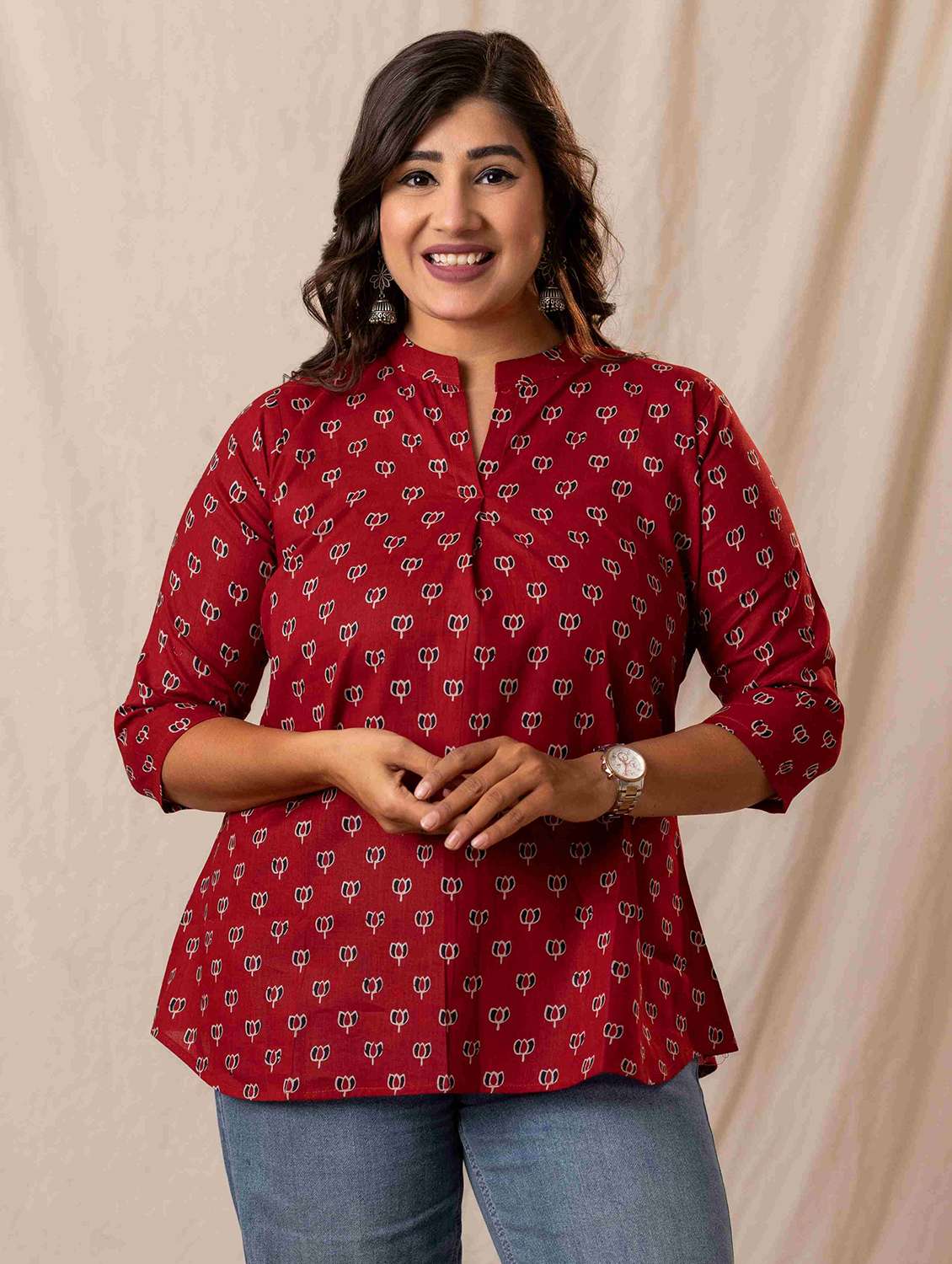 women floral three quarter sleeve a-line kurti
