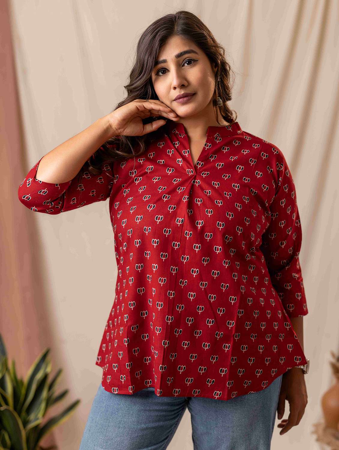 women floral three quarter sleeve a-line kurti - 22092623 - Standard Image - 2