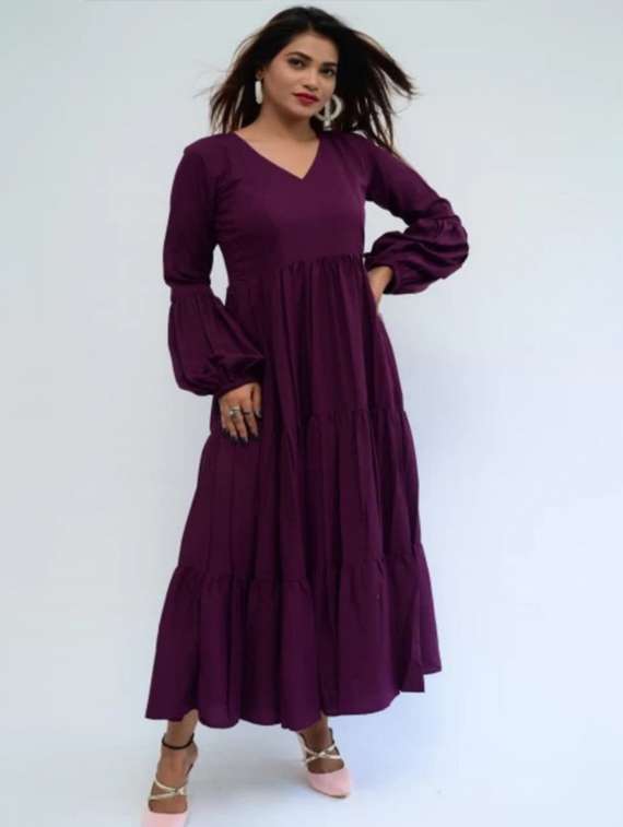women solid long sleeve tiered maxi dress