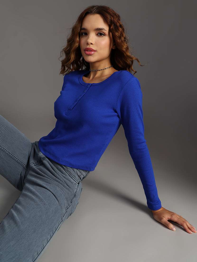 women solid long sleeve regular fit top