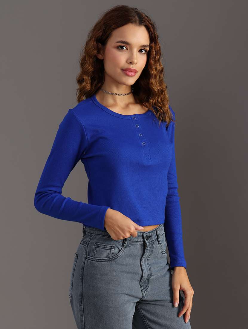 women solid long sleeve regular fit top - 22092710 - Standard Image - 2