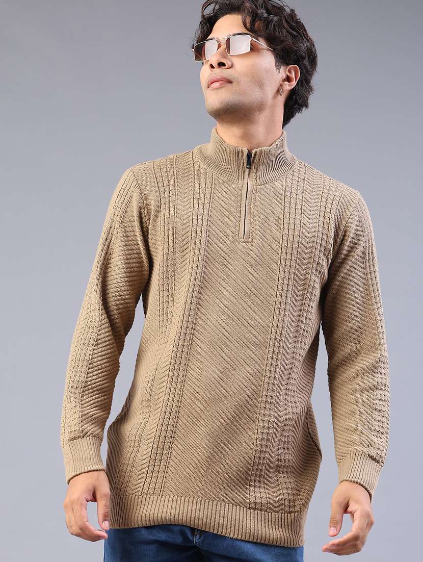 men self design long sleeve regular fit pullover 