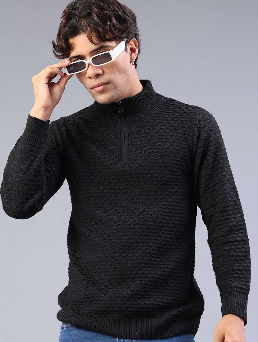 men self design long sleeve regular fit pullover 