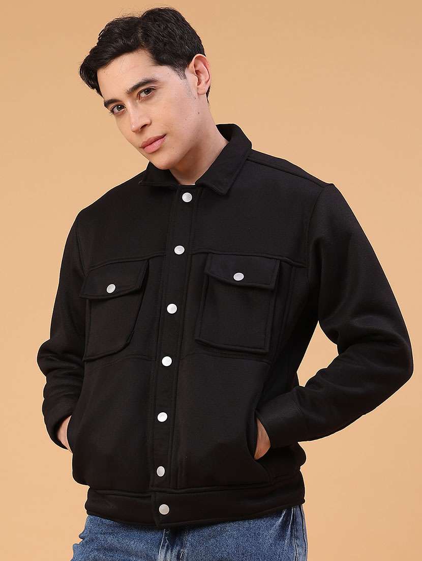 Men Solid Collared Long Sleeve Shacket - 22092828 -  Standard Image - 2