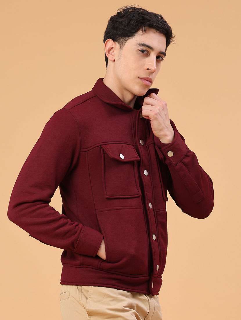 Men Solid Collared Long Sleeve Shacket - 22092829 -  Standard Image - 2