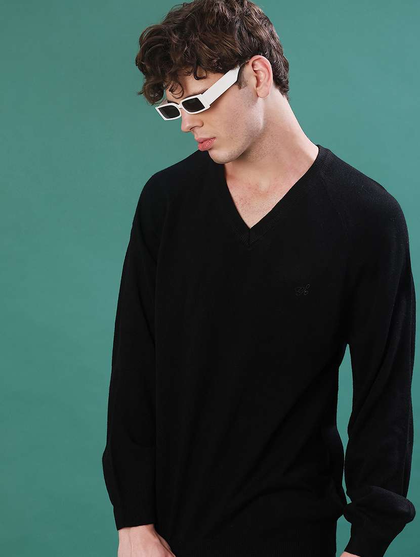 men solid long sleeve regular fit pullover