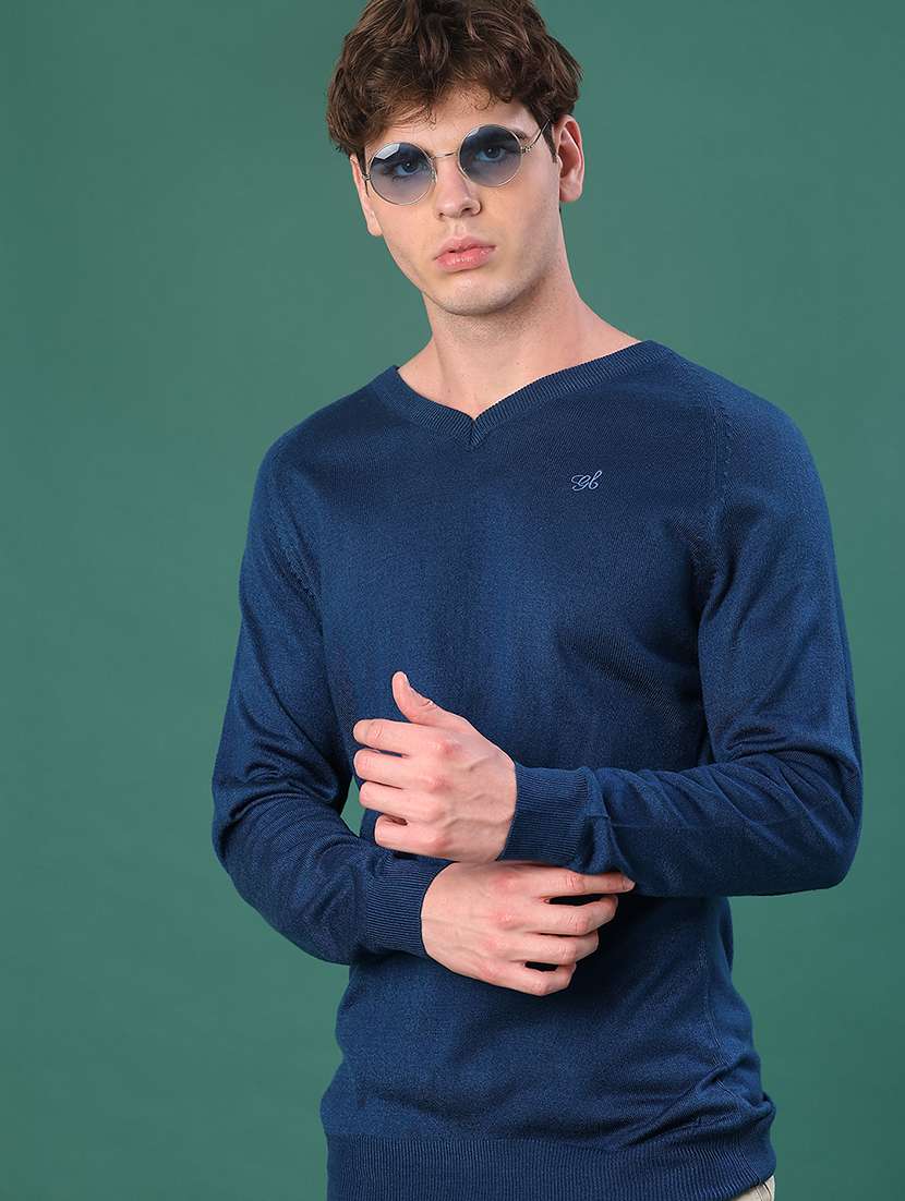 men solid long sleeve regular fit pullover