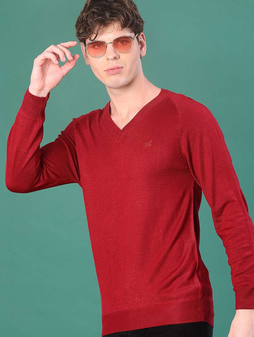 men solid long sleeve regular fit pullover