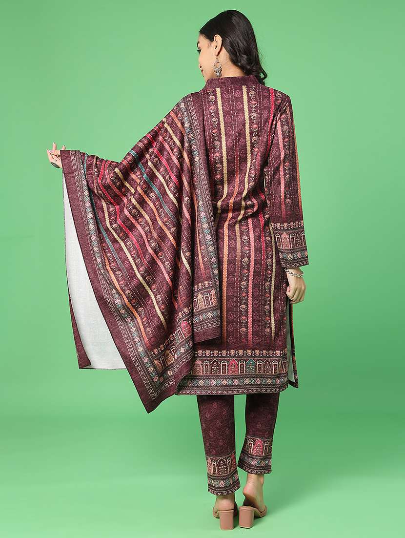 women printed woolen kurta and pant with dupatta set - 22093097 -  Standard Image - 2