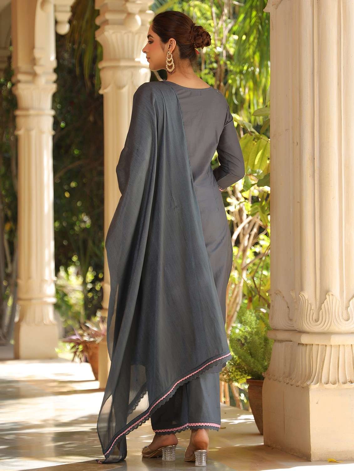 women embroidered three quarter sleeve kurta pant with dupatta set - 22093230 - Standard Image - 2