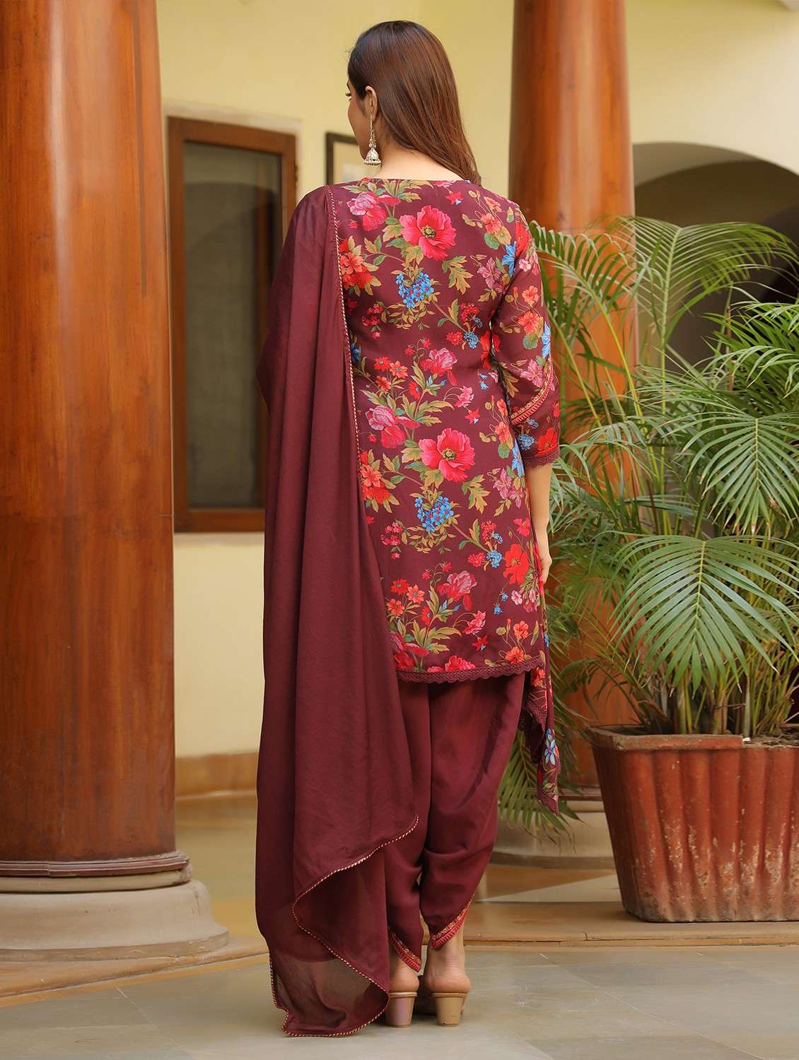 women embroidered three quarter sleeve dhoti kurta with dupatta set - 22093231 - Standard Image - 2