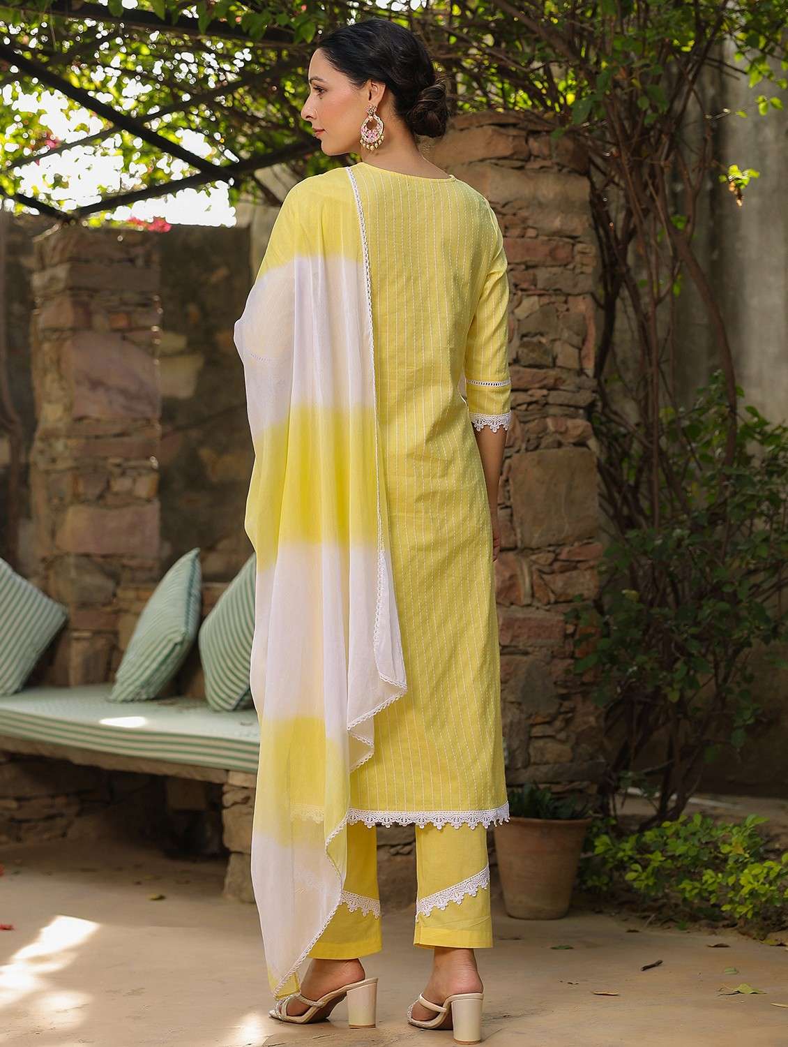 women embroidered three quarter sleeve kurta pant with dupatta set - 22093233 - Standard Image - 2