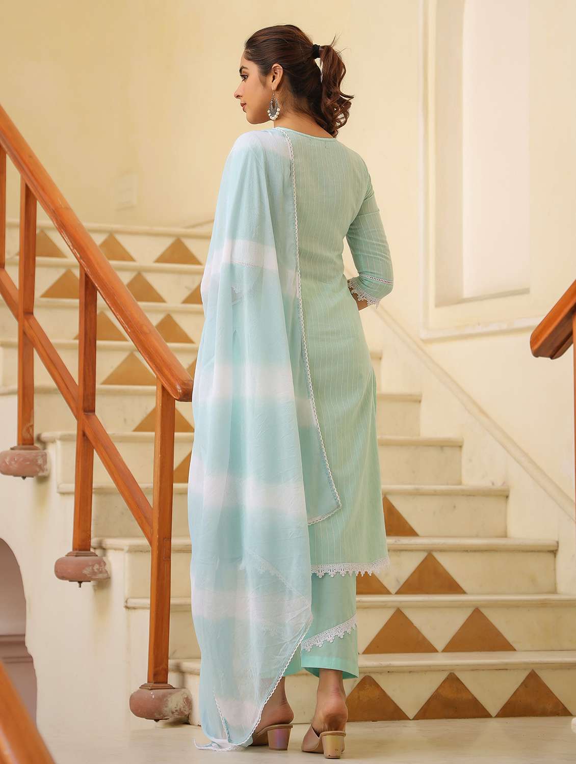 women embroidered three quarter sleeve kurta pant with dupatta set - 22093234 - Standard Image - 2