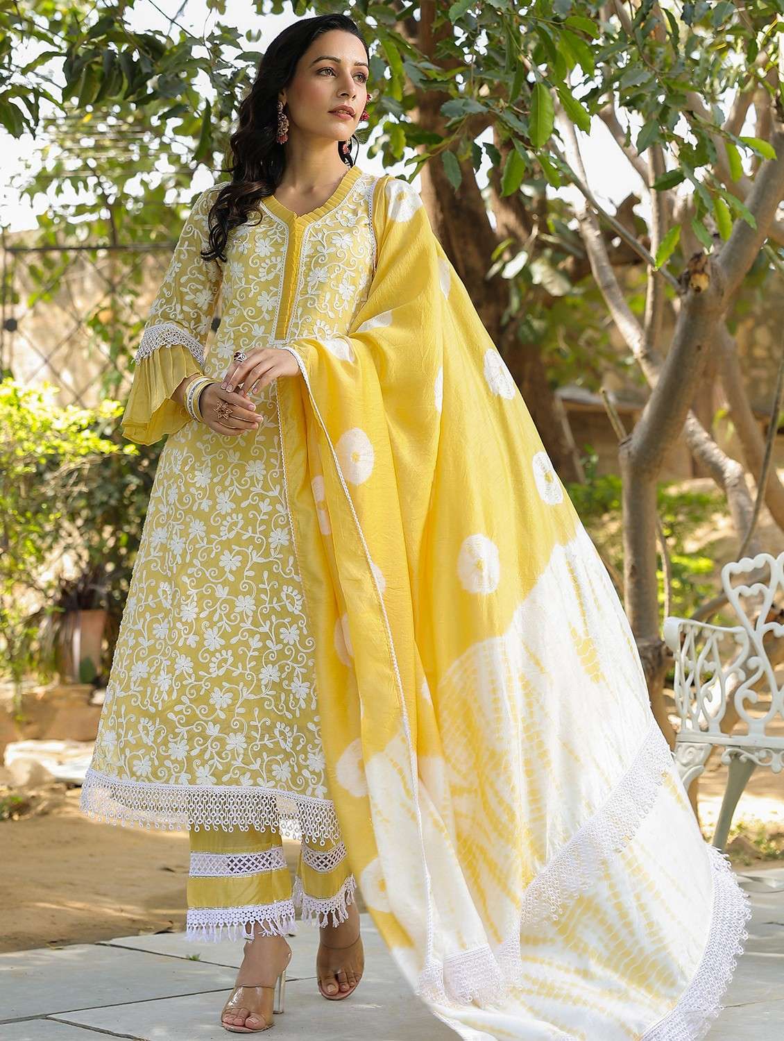 women embroidered three quarter sleeve kurta pant with dupatta set - 22093237 - Standard Image - 2