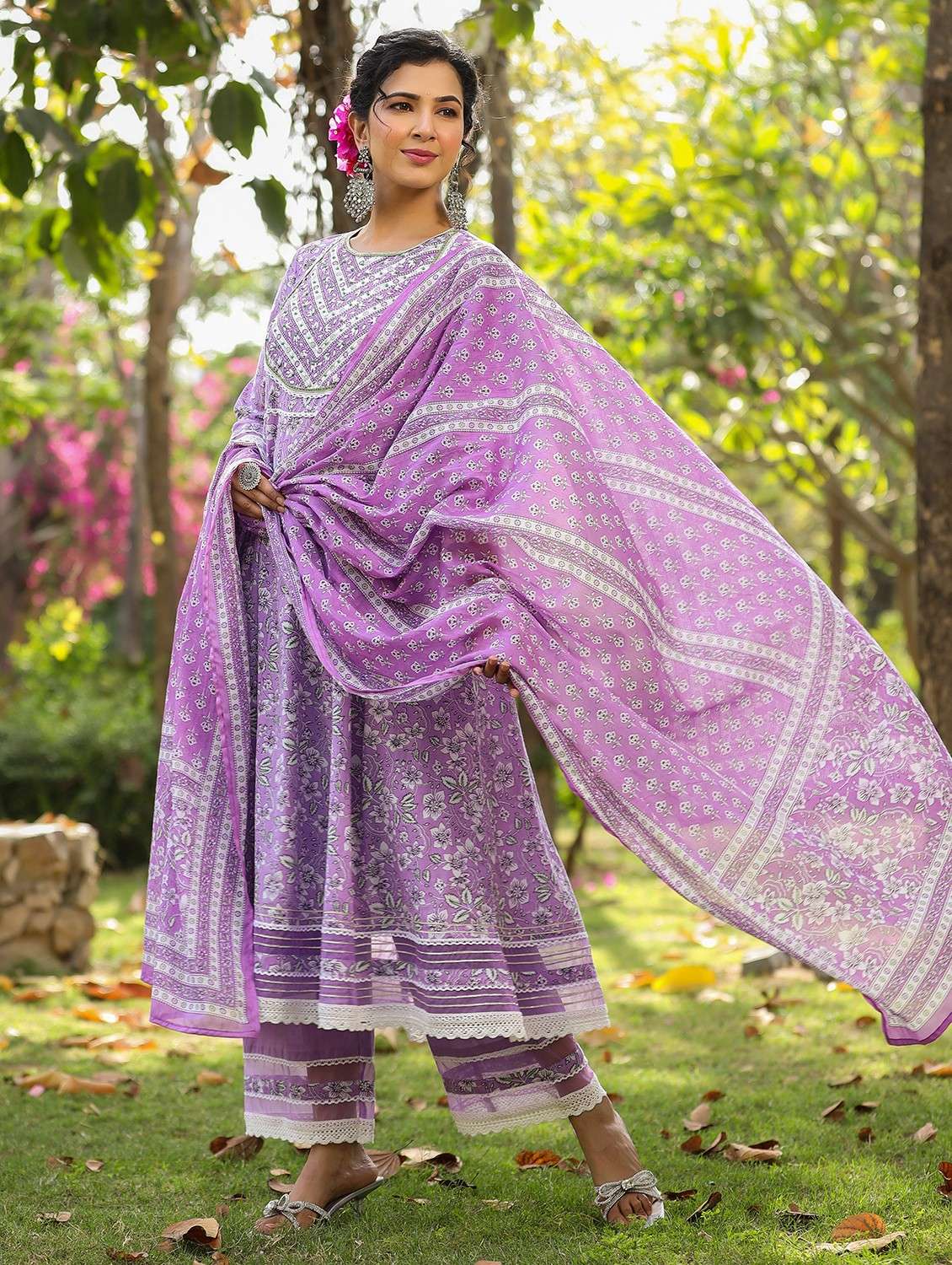 women embroidered three quarter sleeve kurta pant with dupatta set - 22093246 - Standard Image - 2