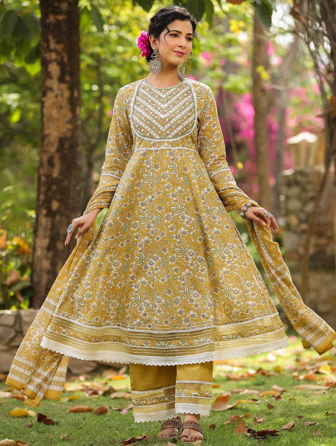 women embroidered three quarter sleeve kurta pant with dupatta set - 22093247 - Standard Image - 2