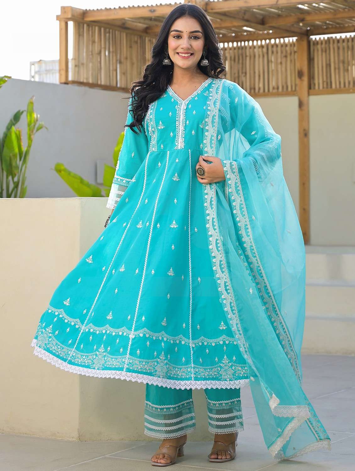 women embroidered three quarter sleeve kurta pant with dupatta set - 22093250 - Standard Image - 2